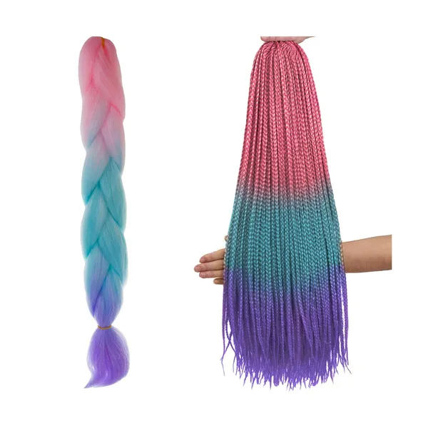 Szintetikus ombre póthaj fonat, rózsaszín/fehér/lila, 60 cm