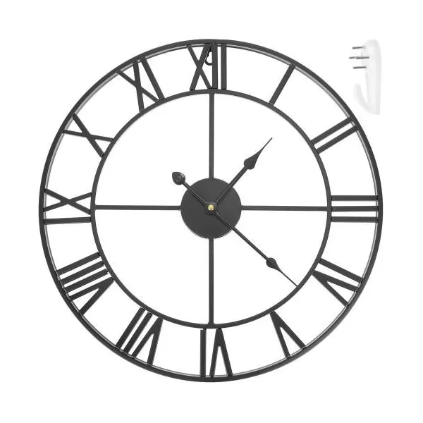 Loft–retro fém falióra, fekete, római számokkal, 47 cm