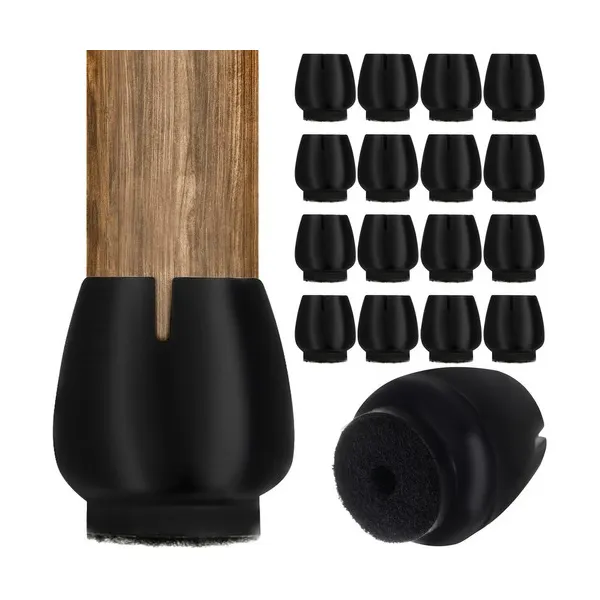 Széklábvédő filces szilikon sapkák, fekete, 12–16 mm, 16 db