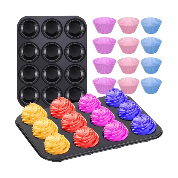 Teflonos muffin sütőtepsi, 12 férőhely + 12 szilikon forma, 35×26,5 cm
