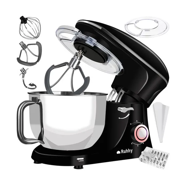 2200 W bolygóműves konyhai robotgép, 6,2 l inox tál, fekete