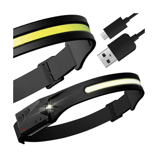 USB‑C tölthető fejlámpa, 350 lm, COB+XPE, mozgásérzékelő, IPX4