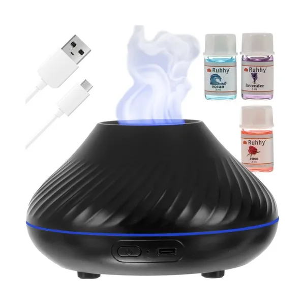 Aromadiffúzor és párásító 130 ml, lánghatás, RGB, USB-C, fekete