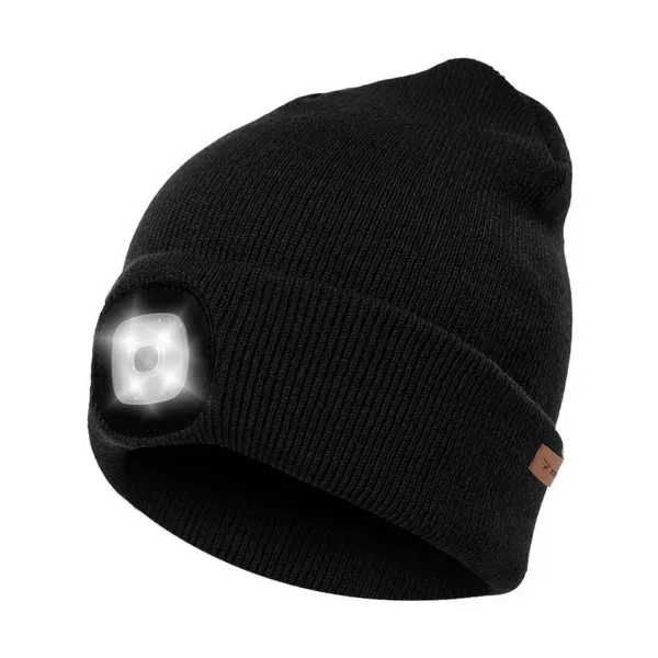 Téli sapka LED lámpával, USB‑tölthető, fekete, uniszex, Trizand 22663