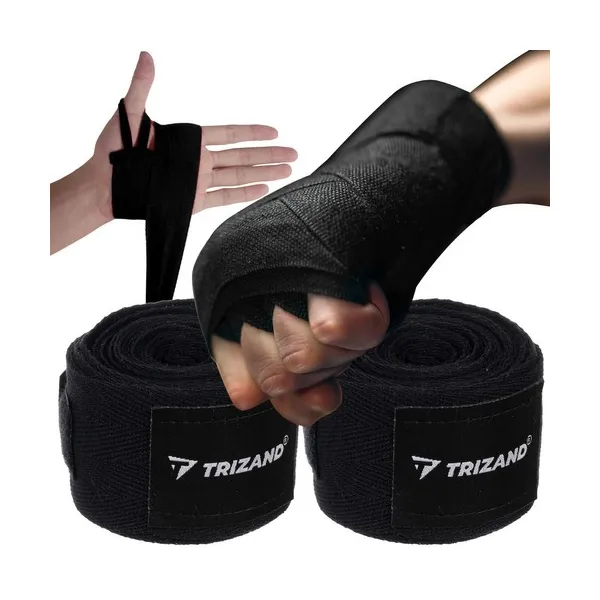 Trizand boksz bandázs 4 m, 2 db, fekete, tépőzár, hüvelykujj-hurok