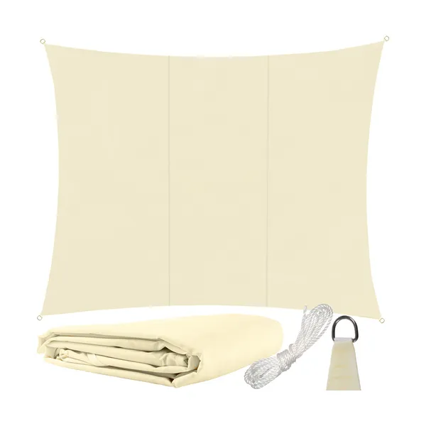 Vízálló napvitorla, téglalap alakú 4×3 m, bézs, 180 g/m²