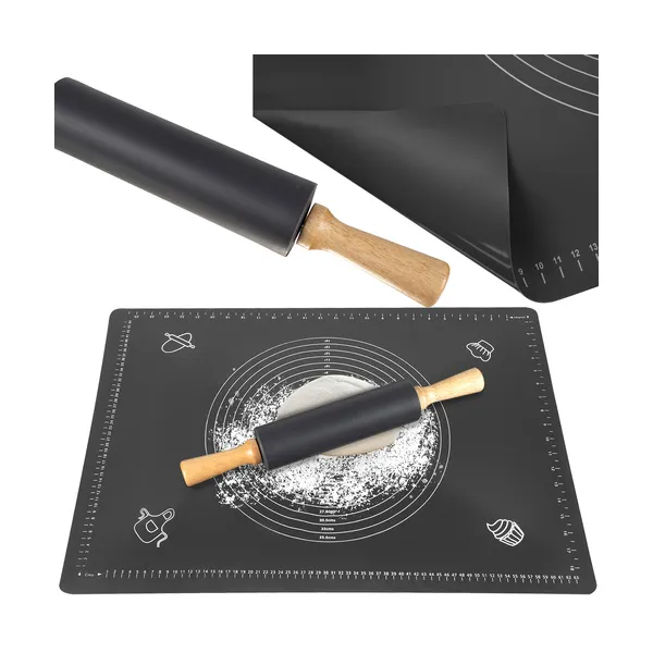 Szilikon nyújtólap 70×50 cm sodrófával, tapadásmentes, hőálló (260°C)