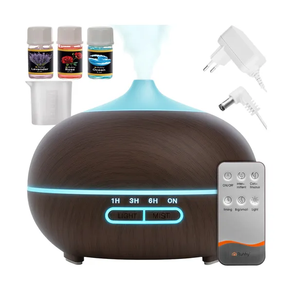 Ultrahangos aroma diffúzor‑párásító 400 ml, ionizátor, távirányító, LED