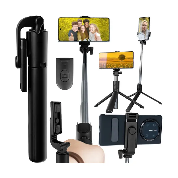 2 az 1-ben Bluetooth szelfibot/állvány távirányítóval, 92 cm, 360°, fekete