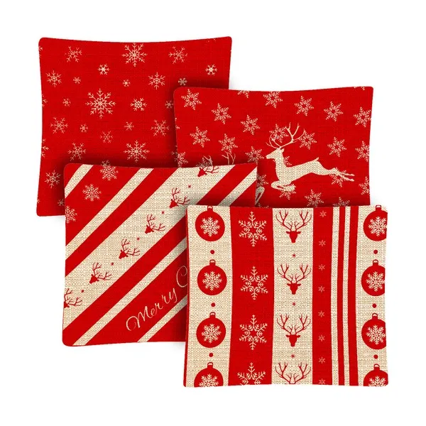 Karácsonyi díszpárnahuzat 45×45 cm, 4 db, lenvászon, cipzáras