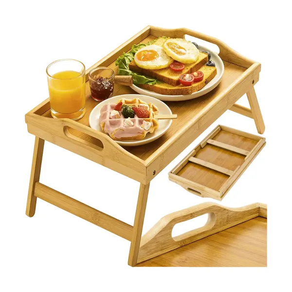 Összecsukható bambusz ágyasztal/laptop tálca, 50×30 cm, 5 kg
