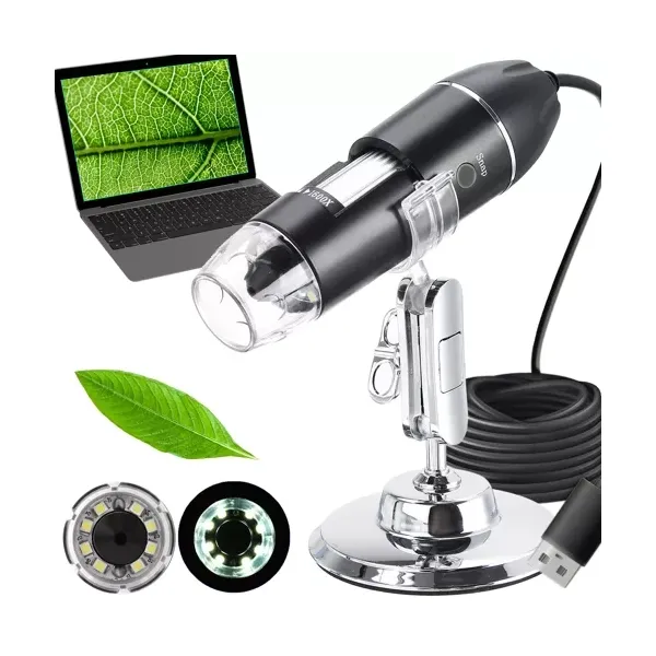 USB digitális mikroszkóp 1600x nagyítás, 2 MP, 8 LED, állvánnyal