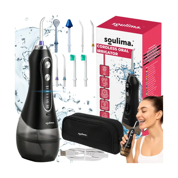 Soulima vezeték nélküli szájzuhany, 300 ml, 5 mód, 8 fej, 2500 mAh, IPX7