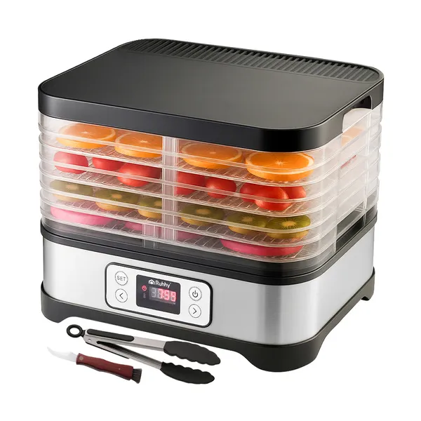 RUHHY aszalógép, 400 W, 5 tálca, 10 l, 35–70 °C, LCD, 24 h időzítő