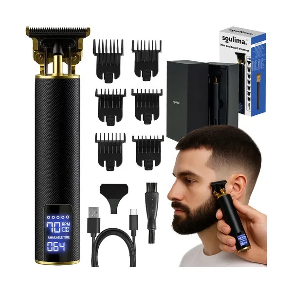 Soulima 25429 haj- és szakállvágó, 3 sebesség, 6 fésű, USB‑C, LCD