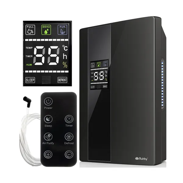 RUHHY 2 az 1-ben páramentesítő és légtisztító, 2 l, 650 ml/nap, 30 m², fekete