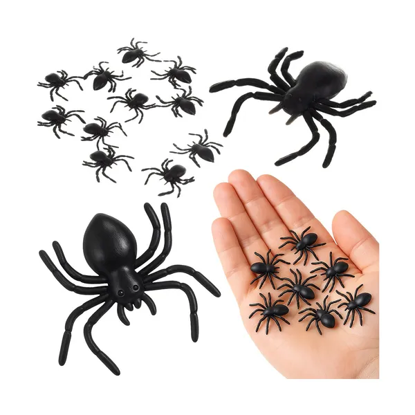 Halloween műanyag dekorációs pókok, 10 db, fekete, 3×3 cm