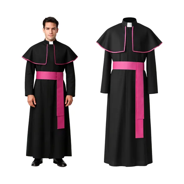 Püspök jelmez felnőtteknek XL/XXL, 3 részes, fekete-lila, poliészter