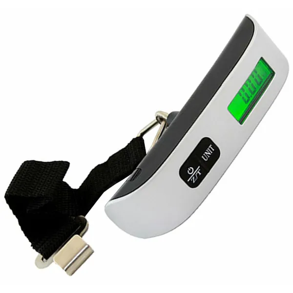 Zsebes digitális poggyászmérleg hőmérővel, 50 kg/10 g, LCD, CR2032