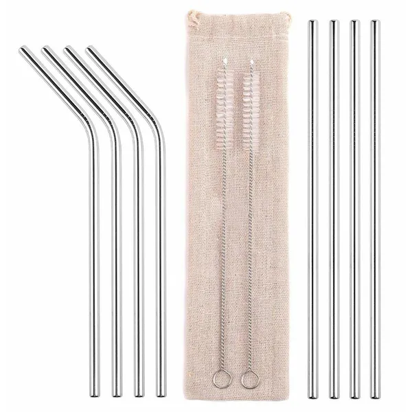 AG371A rozsdamentes acél szívószál készlet 10 db, ezüst, kefével
