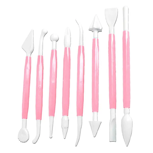 Tortadíszítő kétvégű spatulák, 8 db, 16 vég, PP műanyag, rózsaszín