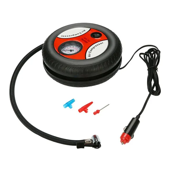 12V autós kompresszor manométerrel, 260 PSI, 20 l/perc, tartozékokkal