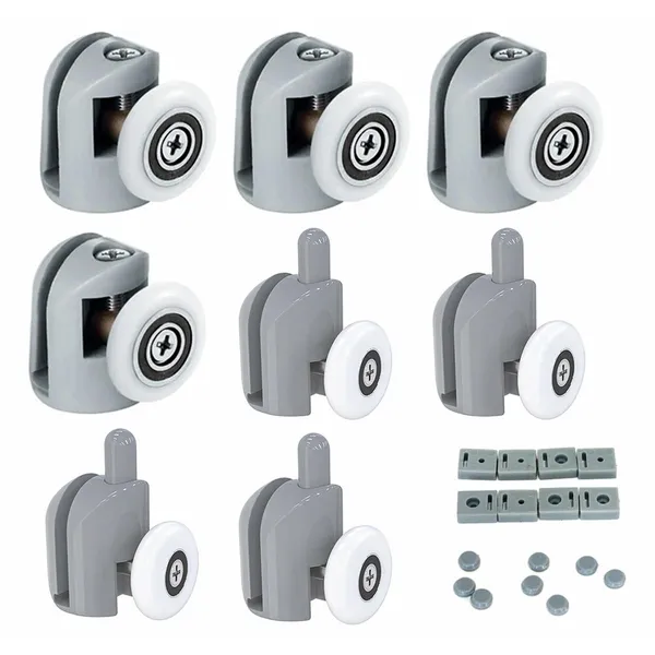 8 db zuhanykabin görgő, rozsdamentes acél, állítható, 4–6 mm üveghez