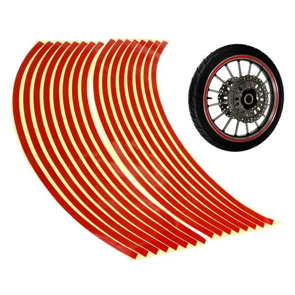 Piros öntapadós fényvisszaverő felni matricák, 16 db 8 mm, 16–18″, autó/motor