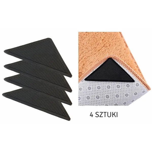 Csúszásgátló szőnyegalátét készlet, 8 db (4 gumi + 4 öntapadó), fekete