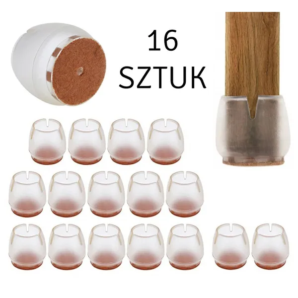 Csúszásgátló szilikon bútorlábvédők, filccel, 16 db, 25–29 mm, áttetsző