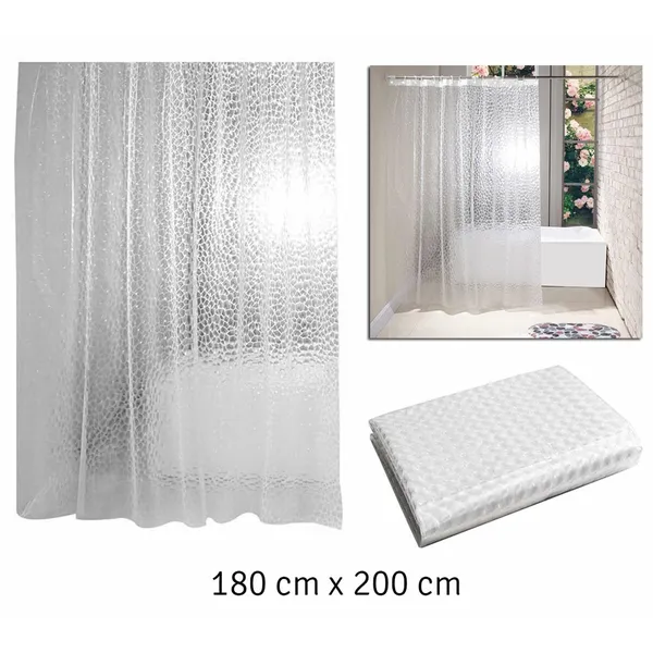 Zuhanyfüggöny 3D hatás, 180×200 cm, PEVA, 12 akasztó