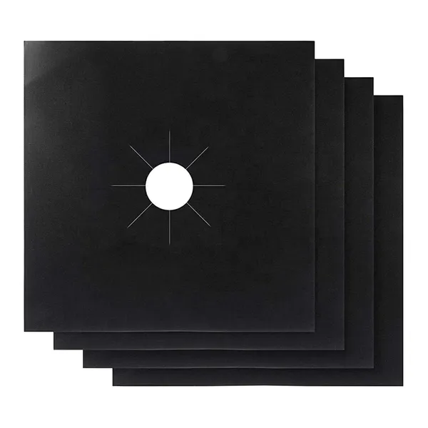 Teflon égővédő szett gáztűzhelyre, 4 db, 27×27 cm, fekete