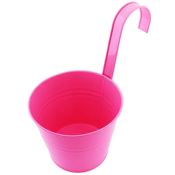 Erkélyre akasztható horganyzott acél virágcserép, 16 cm, rózsaszín