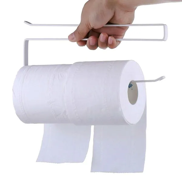 Függesztett papírtörlő tartó ajtóra/polcra, fém, fehér, 26,5 cm