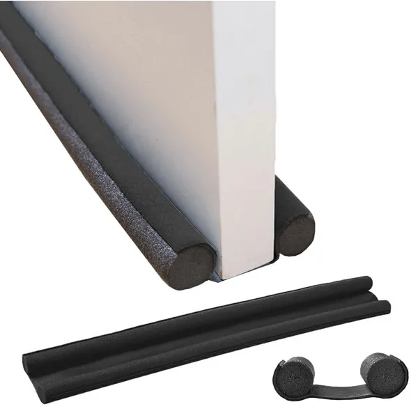 Ajtó alatti huzatgátló tömítés, fekete, 92 cm, max 4,7 cm ajtóhoz