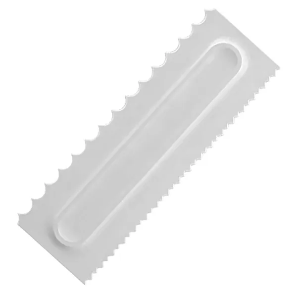 Kétoldalas, fogazott tortadíszítő spatula, műanyag, 21,8×7,2 cm, fehér