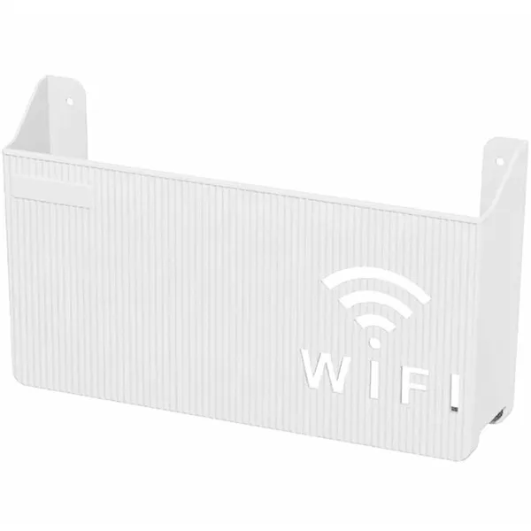 Fali Wi‑Fi router tartó polc, fehér, kétoldalas ragasztós, 24,8×14,6×5,8 cm