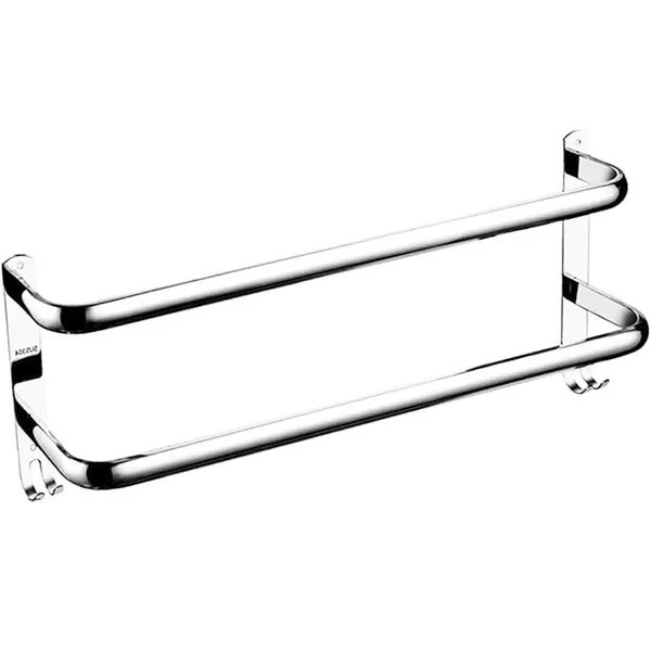 Fali törölközőtartó, 60 cm, alumínium, ezüst (króm), 2 kar, kampókkal