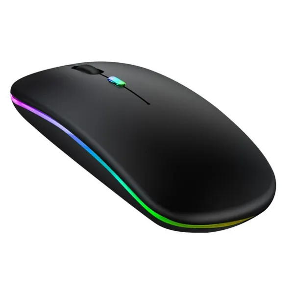 Vezeték nélküli RGB egér, USB 2,4 GHz/Bluetooth, 1600 DPI, fekete, újratölthető