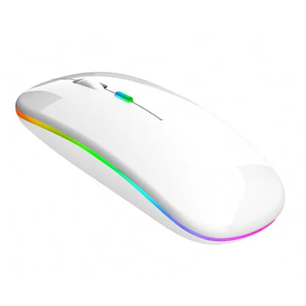 Vezeték nélküli RGB egér, USB 2,4 GHz + Bluetooth, 1600 DPI, fehér