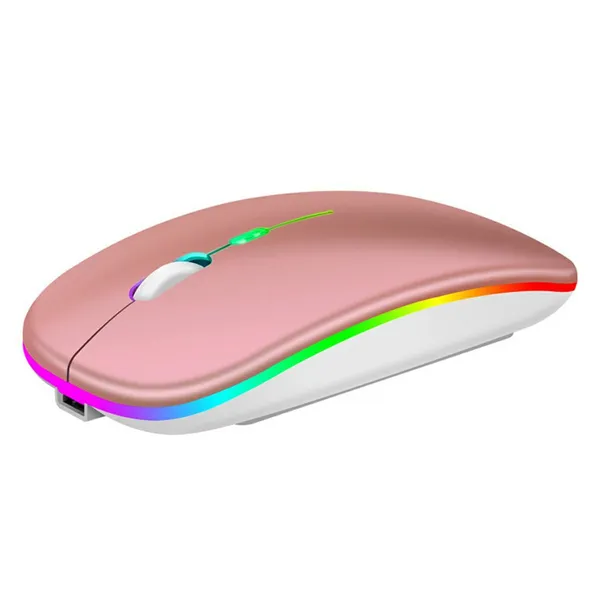 Vezeték nélküli RGB egér, rózsaarany, BT/2,4 GHz, 1600 DPI, újratölthető