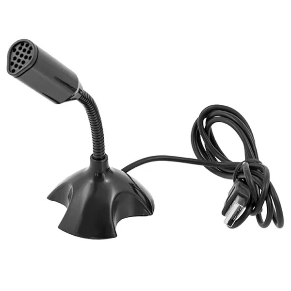 USB asztali mikrofon állvánnyal, hajlítható nyakkal, laptop/PC, fekete