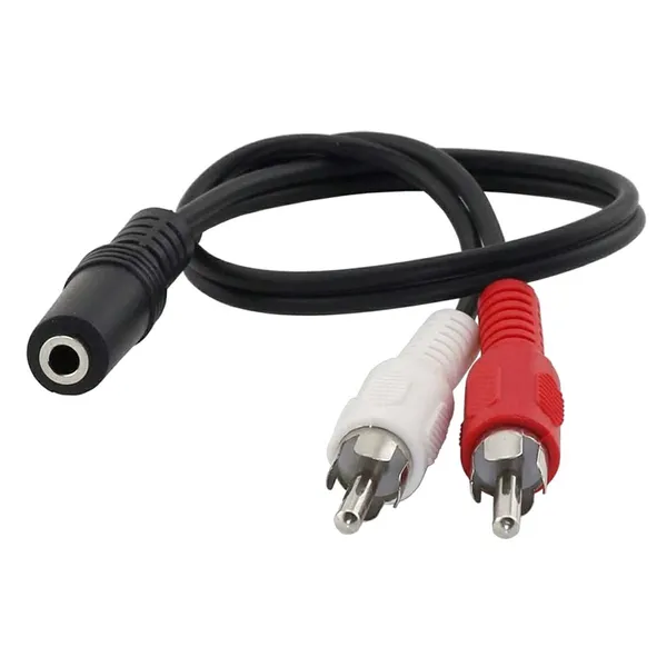 2x RCA (apa) – 3,5 mm jack (anya) audio adapter kábel, aranyozott, 43 cm, fekete