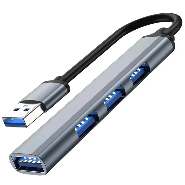 USB elosztó 4 porttal (1x 3.0 + 3x 2.0), vékony, grafit, 13 cm kábel