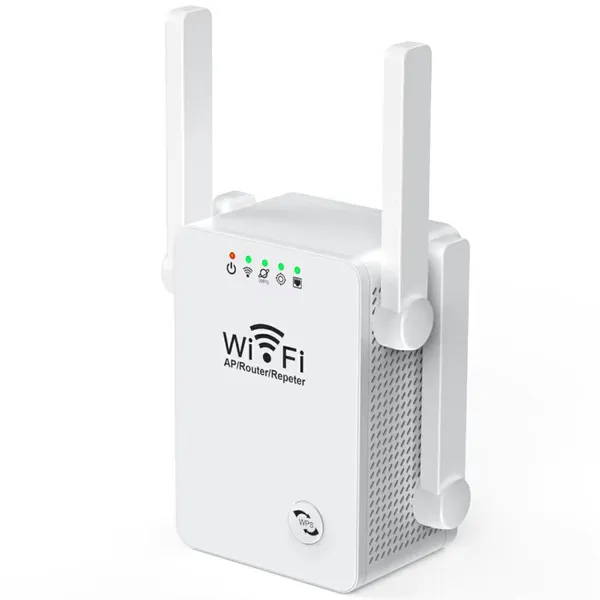 Wi‑Fi jelismétlő 2,4 GHz, 300 Mb/s, 4 antennával, RJ45, WPS, fehér