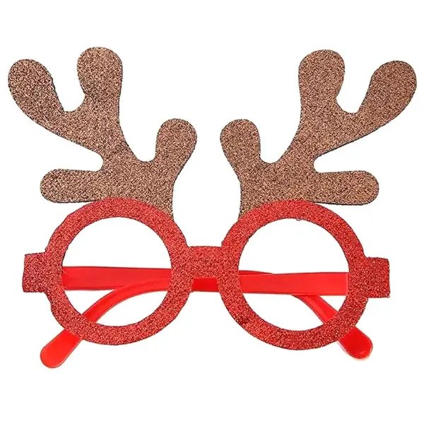 Karácsonyi díszszemüveg, csillámos rénszarvas, 13×12 cm, 1 db
