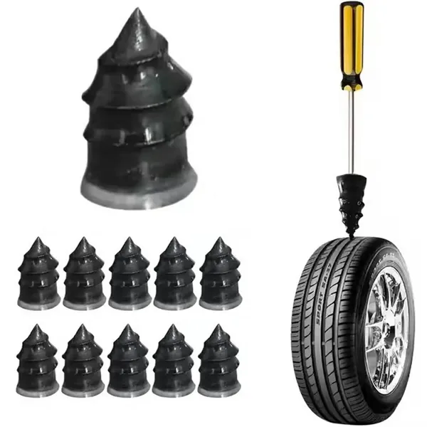 Defektjavító csavarkészlet autó/kerékpár gumihoz, 10 db, 6,8×12,7 mm, fekete