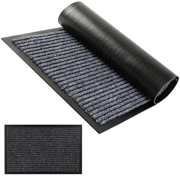 Bejárati ajtó előtti kültéri lábtörlő, 90×150 cm, fekete, csúszásgátló PVC alj