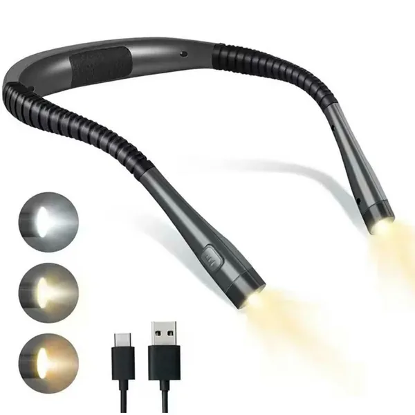 LED nyaklámpa olvasáshoz, fekete, USB-tölthető, 3 fényerő