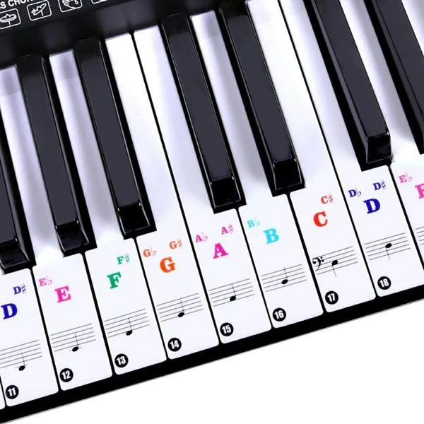 Zongora és keyboard billentyű matrica készlet, 56 db, C-dúr, színes